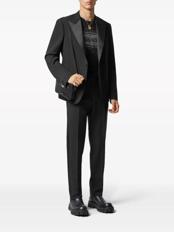 【送料&関税込】Versace Satin-trim Single-breasted Tailored Versace Duchesse satin-trim single-breasted Blazer | Black