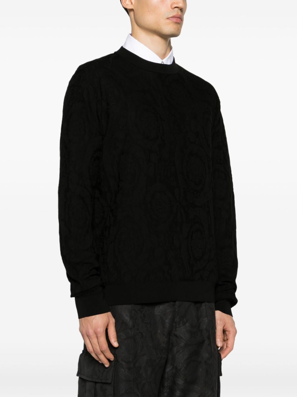Shop Versace Barocco-motif Textured Jumper In Black