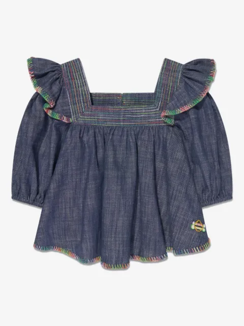 ZIMMERMANN Kids Jeansbluse mit Ziernähten