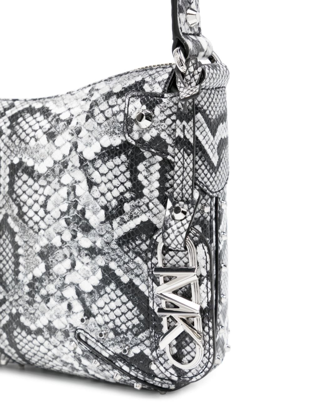 Shop Michael Kors Large Astor Snakeskin-print Shoulder Bag In Grey
