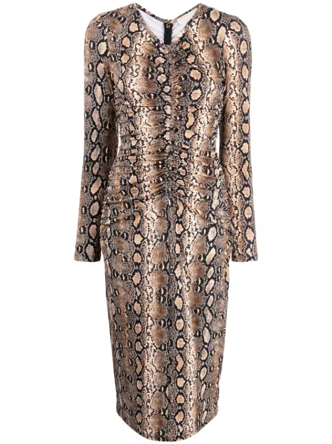 Michael Kors snakeskin-print ruched midi dress