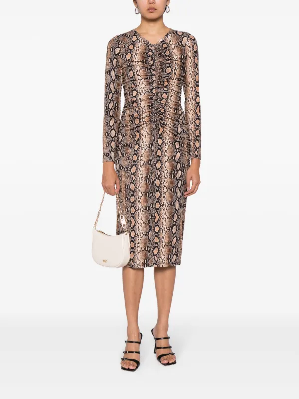 Michael Kors snakeskin print Ruched Midi Dress Farfetch