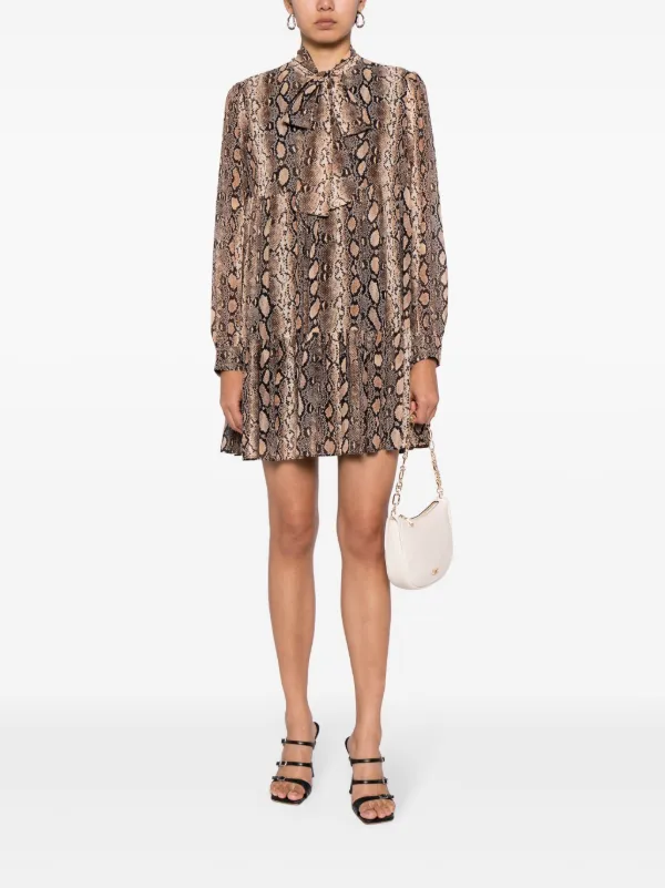 ワンピースその他 MICHAEL MICHAEL KORS SNAKE PRINT MINI DRESS Michael Kors snakeskin-print pussy-bow Minidress | Brown