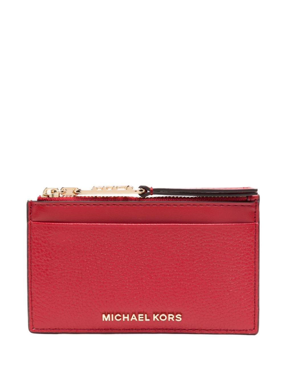Michael Kors Empire-logo Leather Card Holder In Red