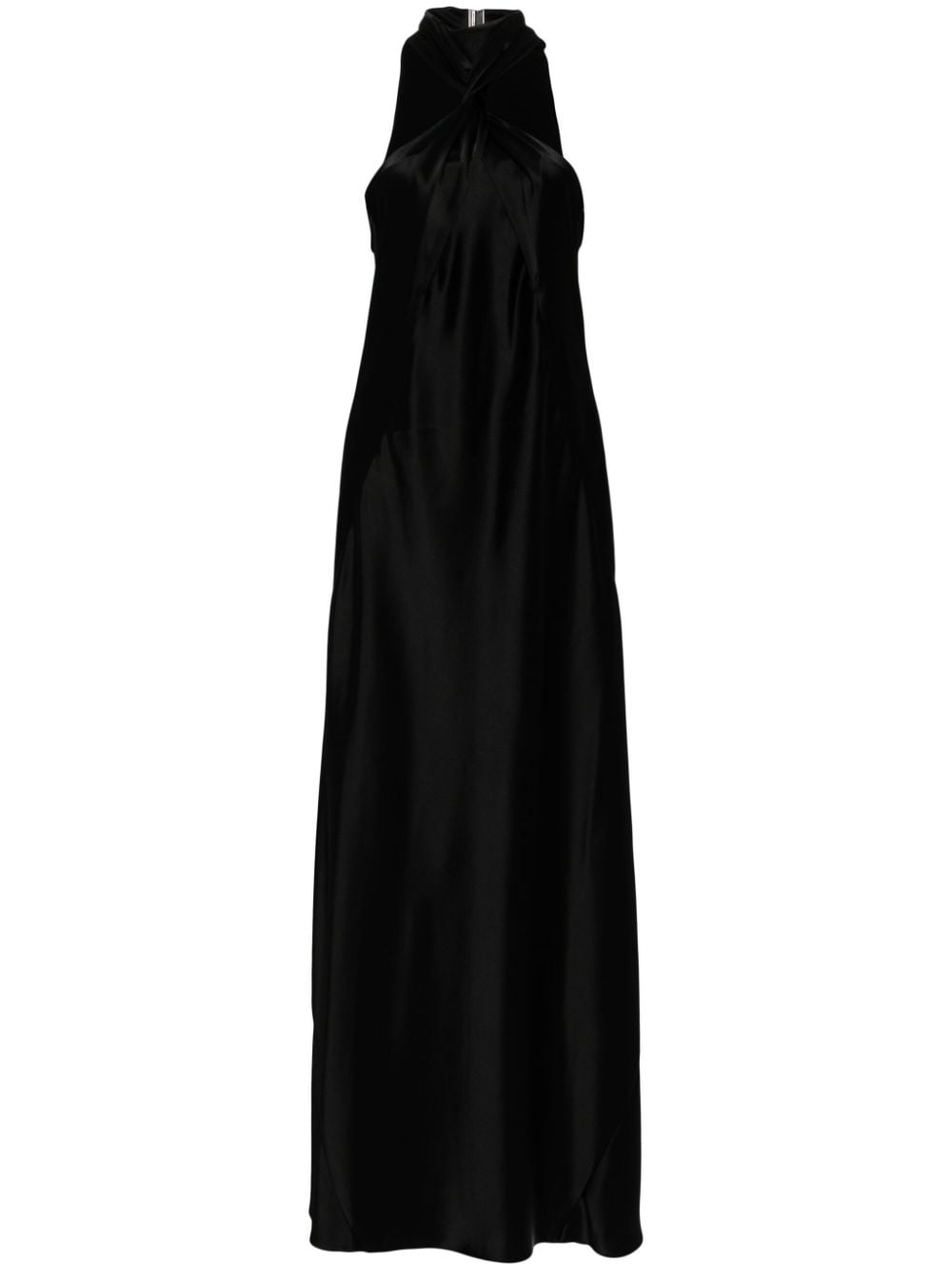 Galvan Portico Satin Gown In Black