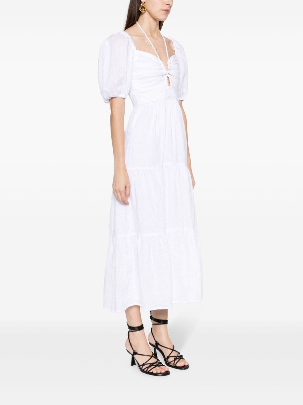 Shop Faithfull The Brand Palacio Halterneck Linen Midi Dress In Weiss