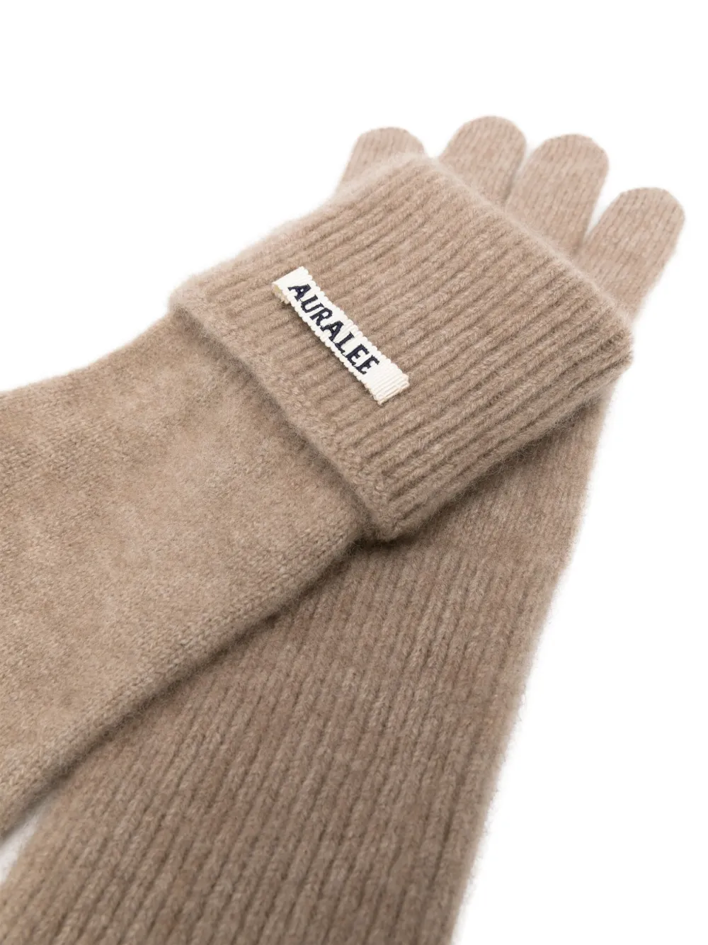 Auralee fine-ribbed cashmere gloves - Beige
