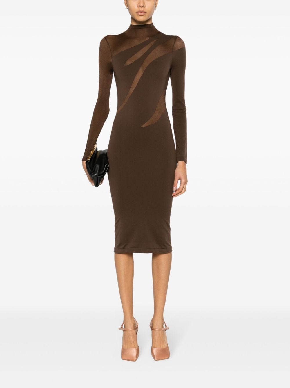 Shop Wolford Sheer-panelling Mock-neck Dress In Brown