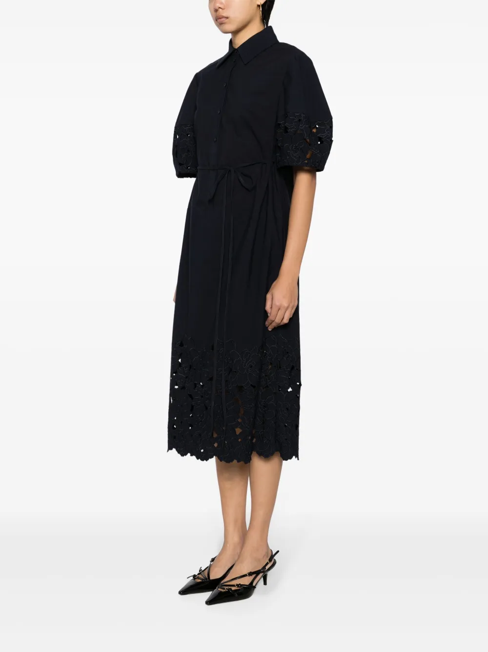 Shop Erdem Floral-embroidered Shirtdress In Blau