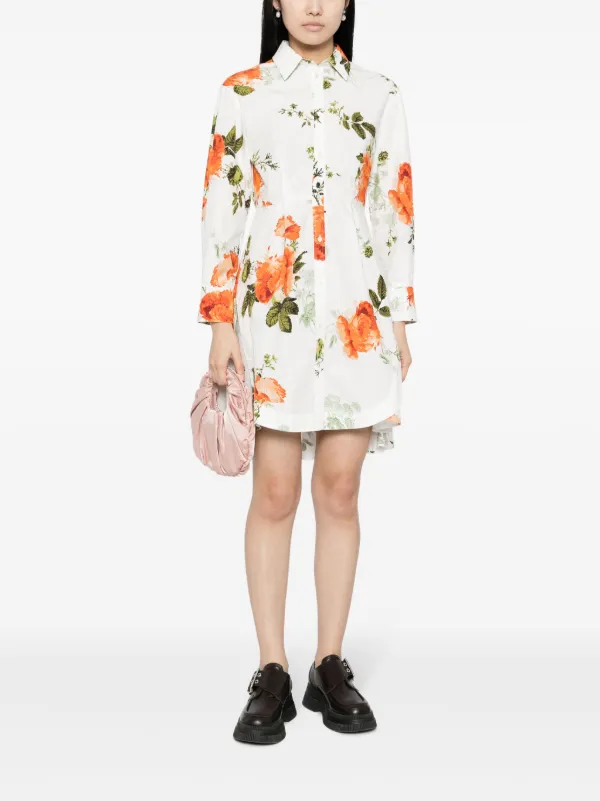 ■ERDEM (アーデム) フローラルシャツドレス ERDEM フローラル ミニシャツドレス | ホワイト | FARFETCH JP