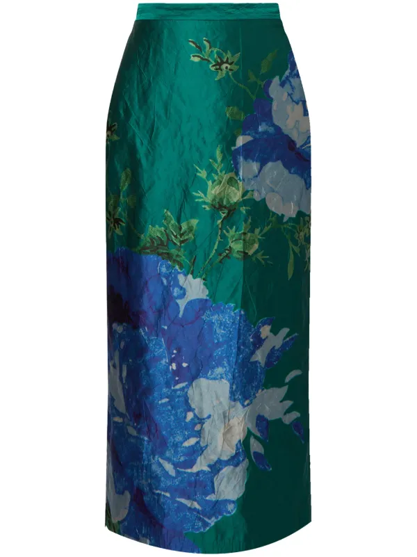 Floral print pencil skirt blue best sale