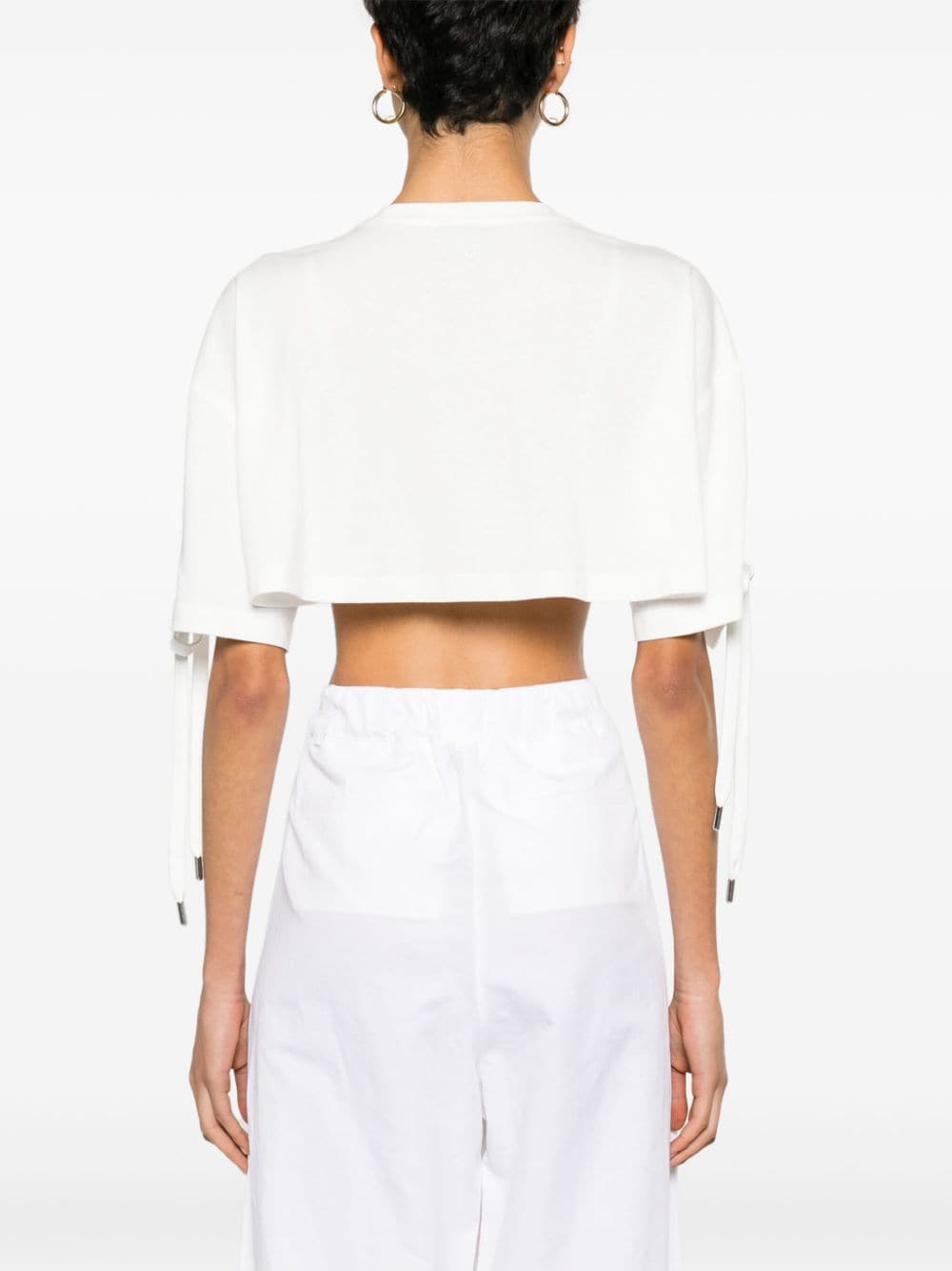 Shop Pinko Lace-up Cropped T-shirt In White