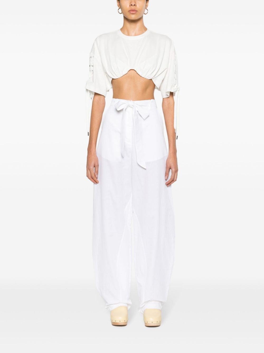 Shop Pinko Lace-up Cropped T-shirt In White