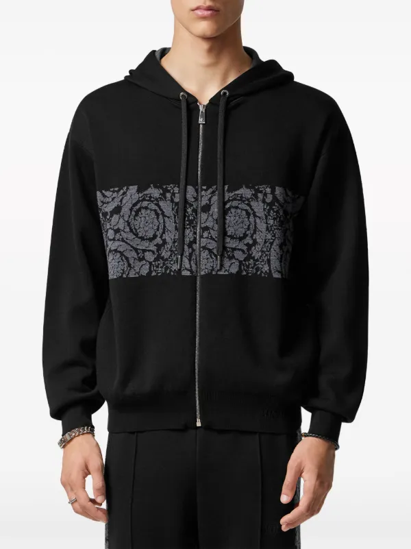 希少【VERSACE】VERSACE Baroccoロゴ入りパーカー Versace Barocco-jacquard zip-up Hoodie | Black | FARFETCH