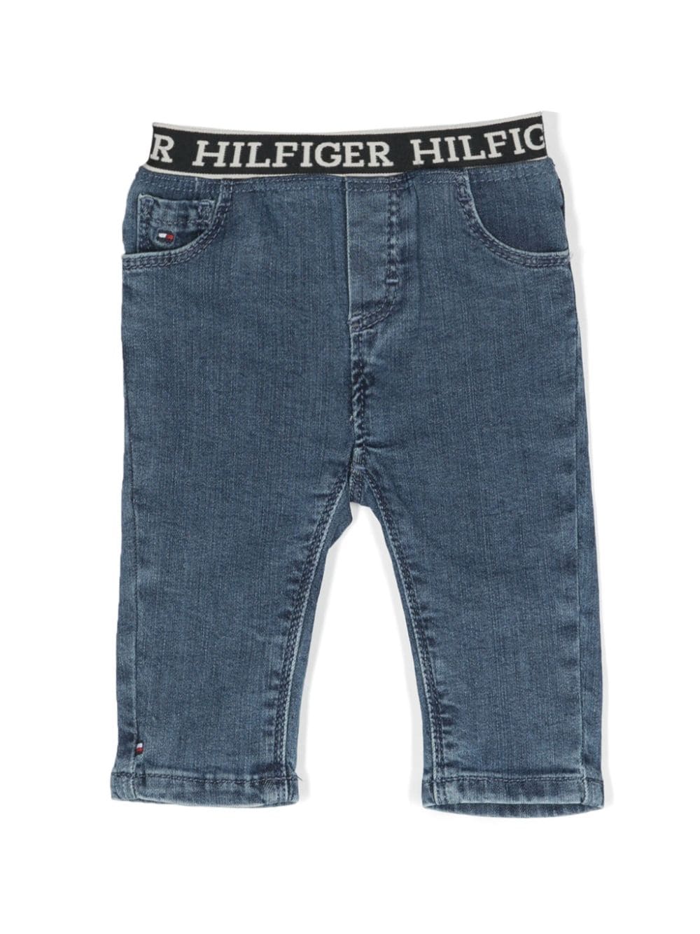 Tommy Hilfiger Junior Babies' Elasticated-logo-waistband Jeans In Blue