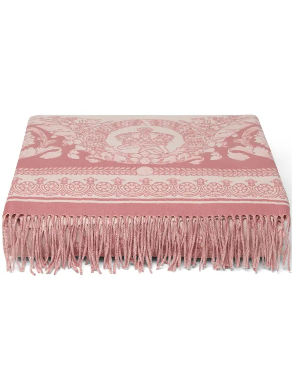 Versace Crete De Fleur-pattern Fringed Blanket Pink FARFETCH JO