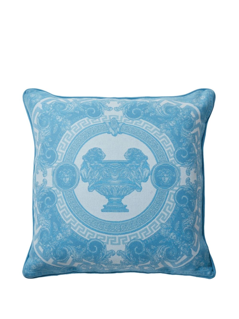 Shop Versace La Coupe Des Dieux Wool-blend Cushion In Blue