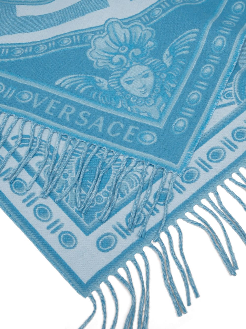 Shop Versace La Coupe Des Dieux Fringed Blanket In Blue