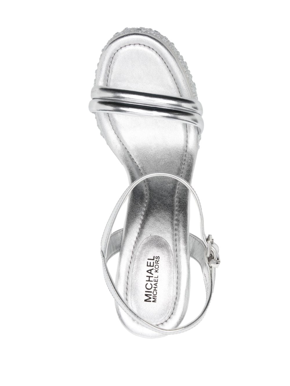Shop Michael Kors Laci 110mm Metallic Platform Sandals In Silver