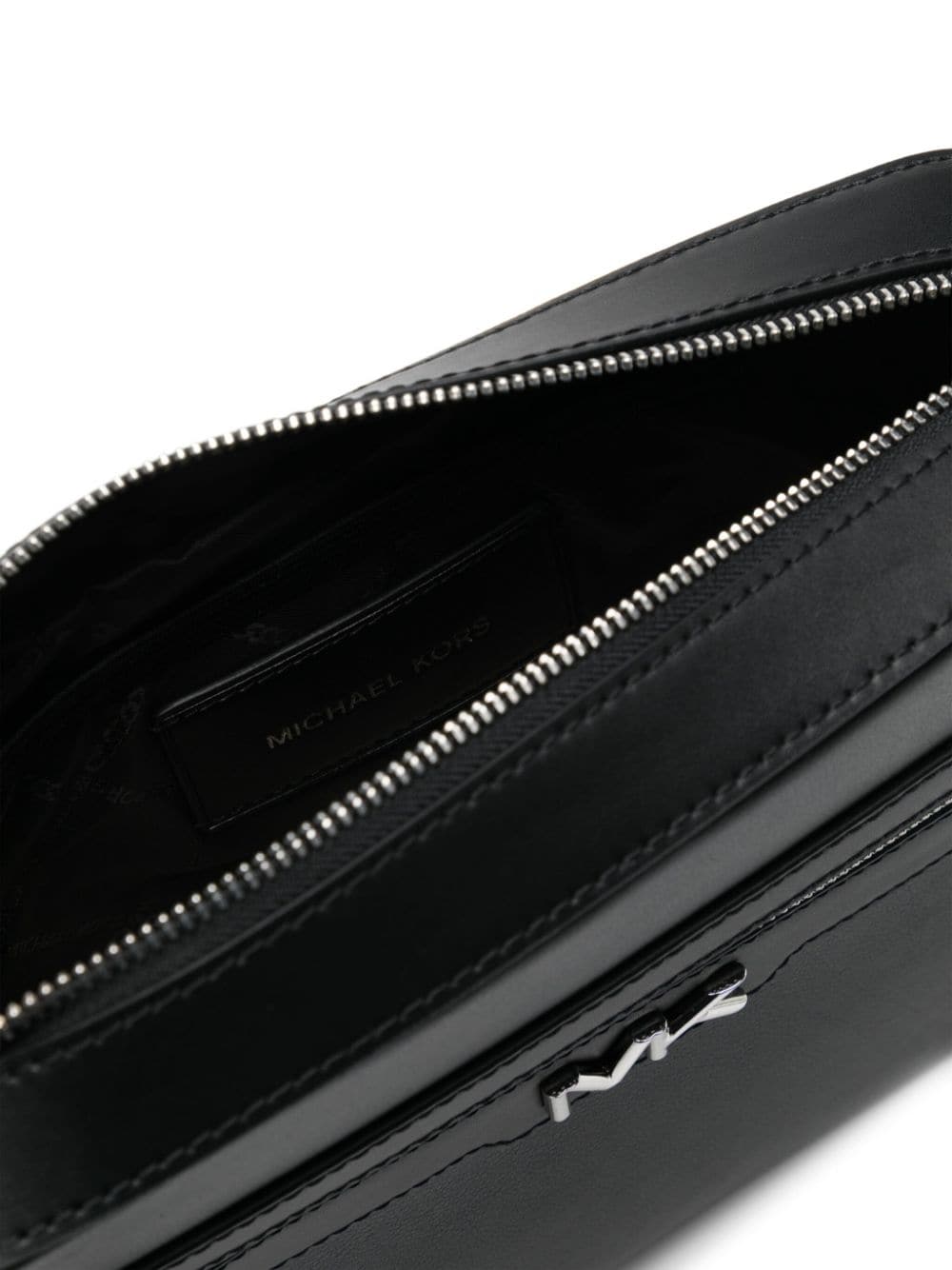 Shop Michael Kors Varick Leather Camera Messenger Bag In Black