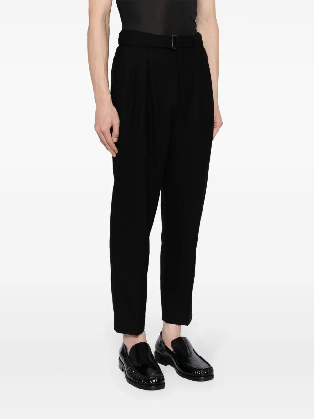 Shop Michael Kors Belted Tapered-leg Trousers In Black