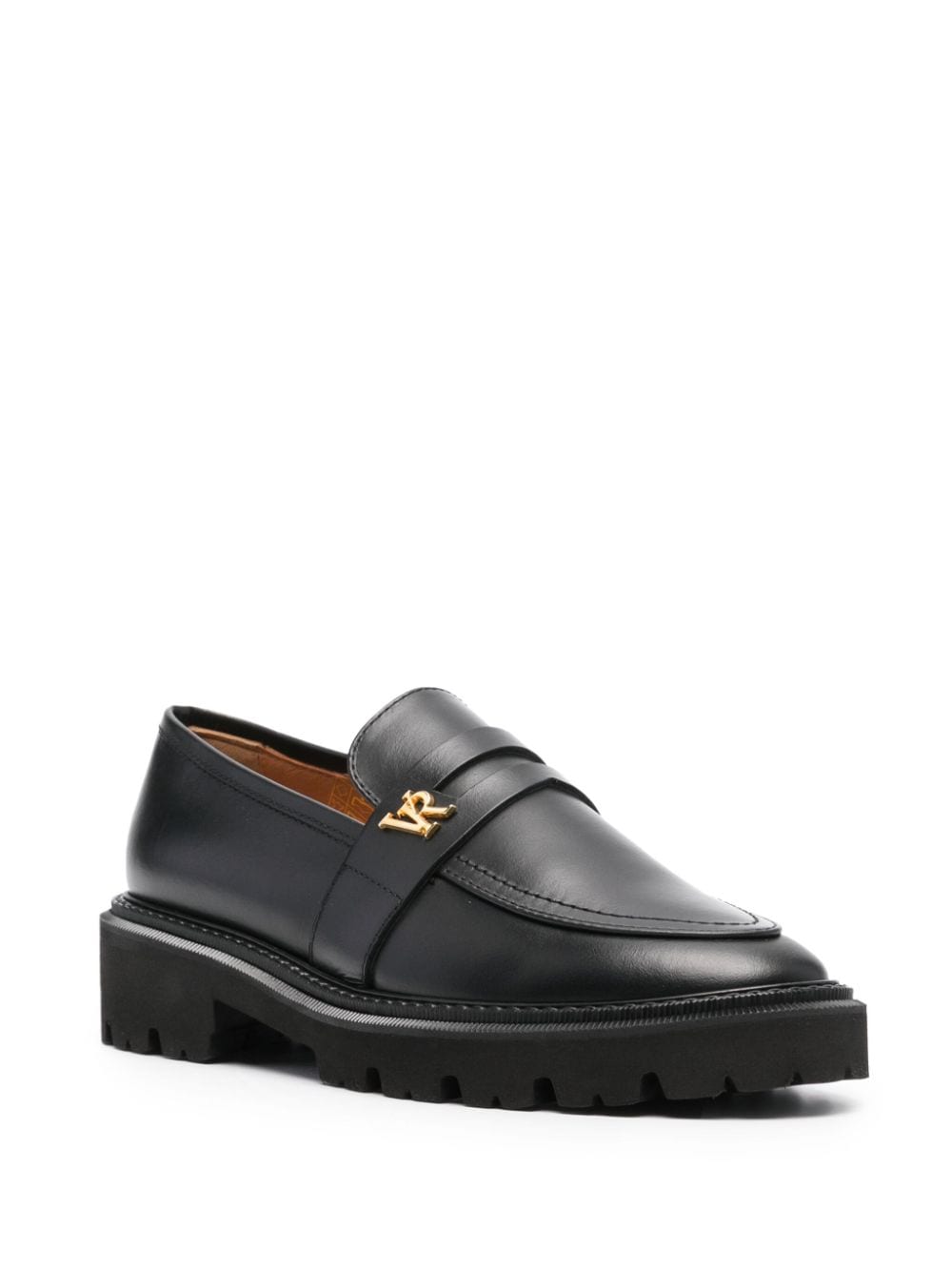 Shop Via Roma 15 Logo-lettering Leather Loafers In Black