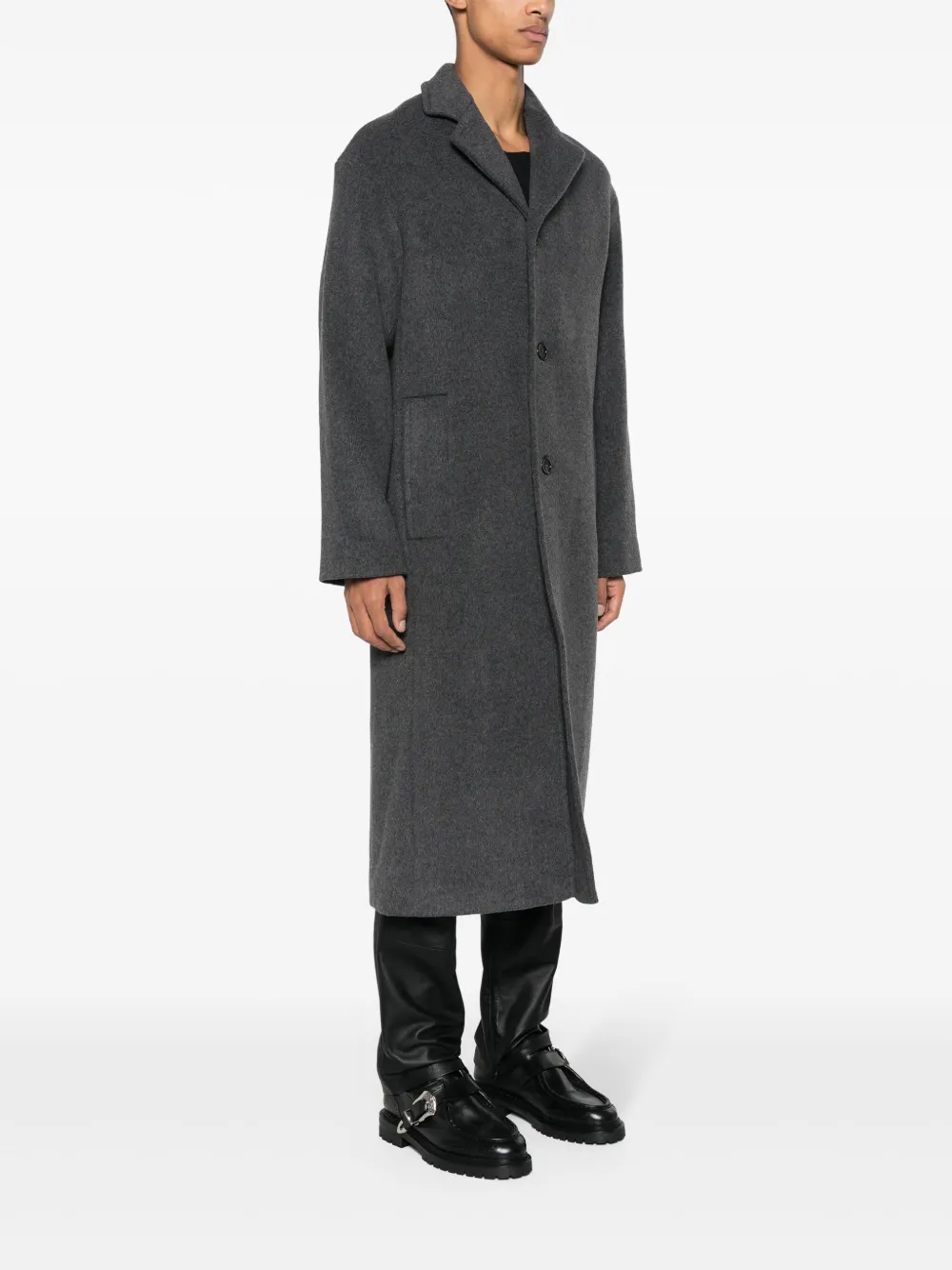 Shop Séfr Notched-lapels Single-breasted Coat In Grey