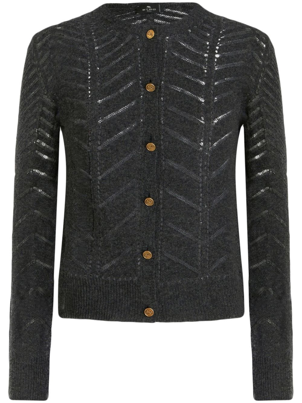 Shop Etro Open-knit-detailling Wool Cardigan In Grey