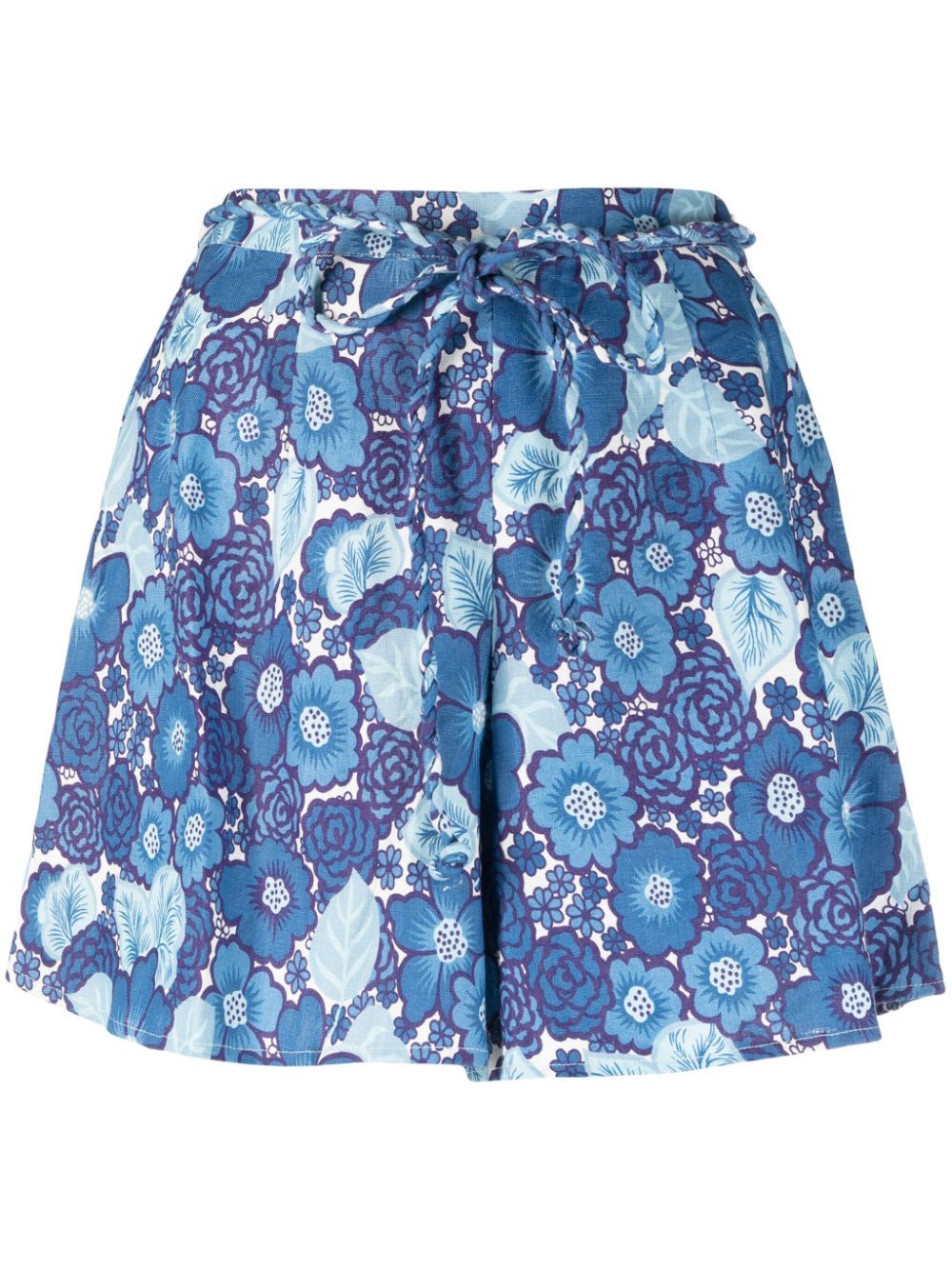 Shop Faithfull The Brand Floral-print Linen Shorts In Blue