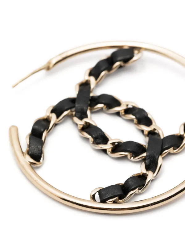 chanel leather hoop earrings