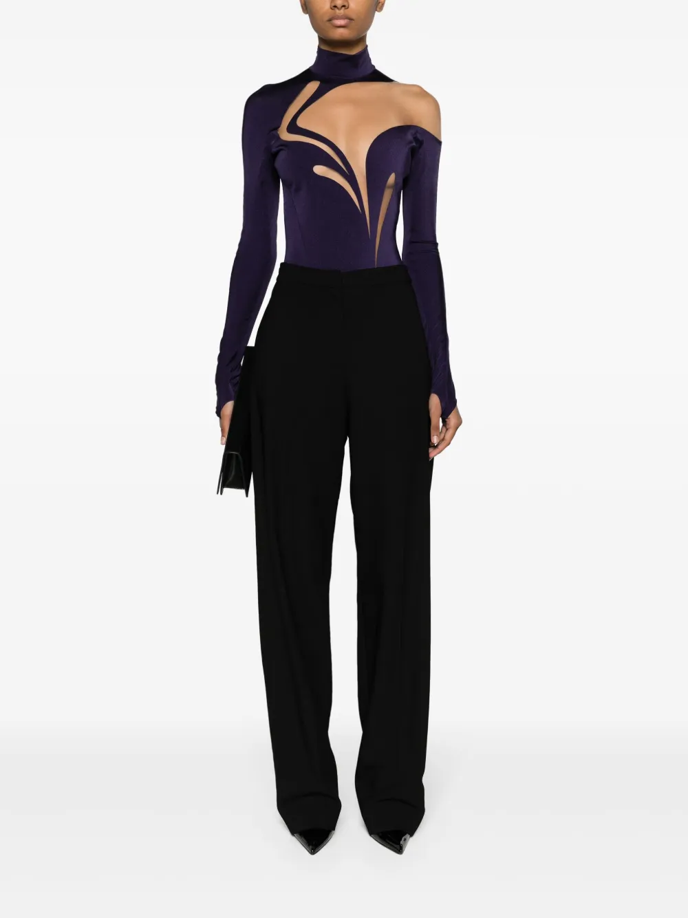 Shop Mugler Mock-neck Panelled Bodysuit In Purple