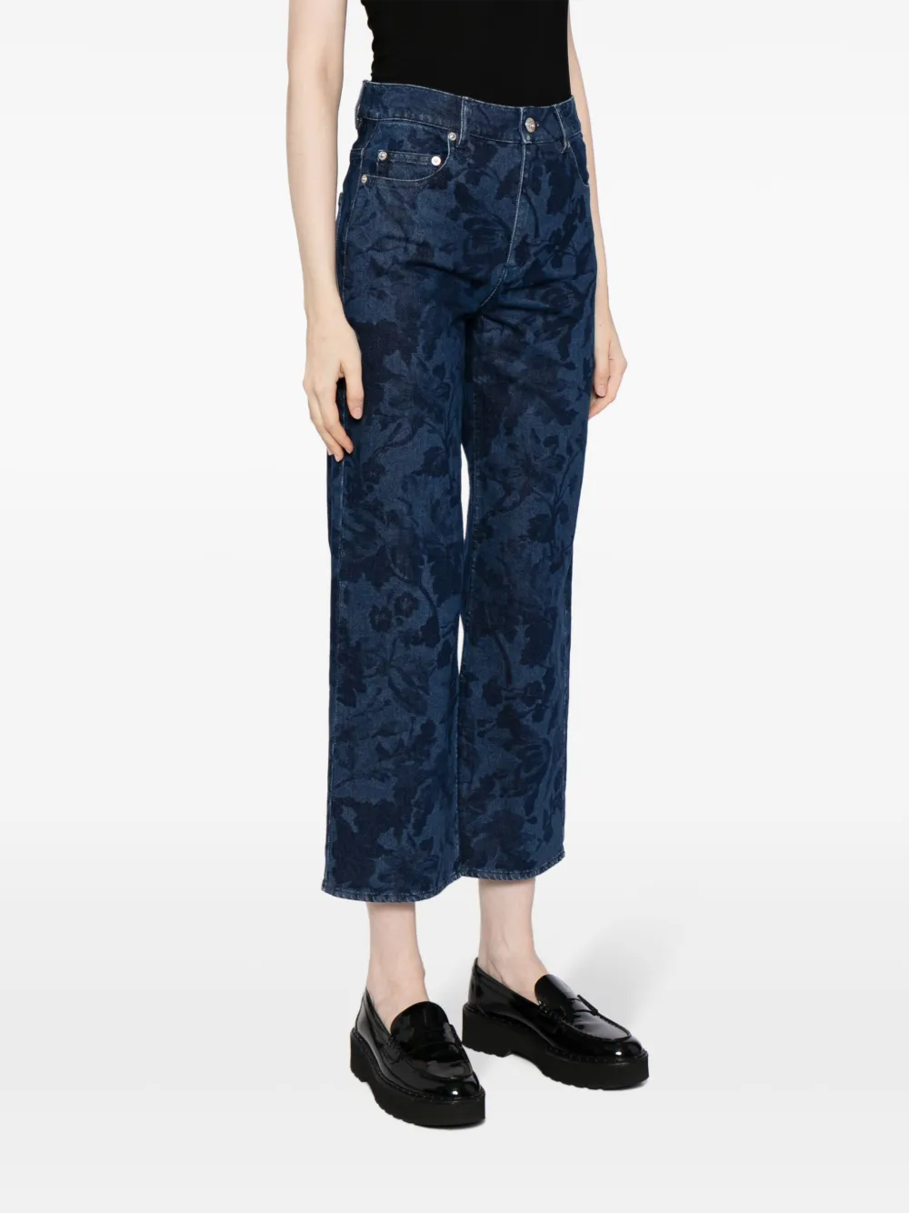 Shop Erdem Floral-print Straight-leg Jeans In Blue