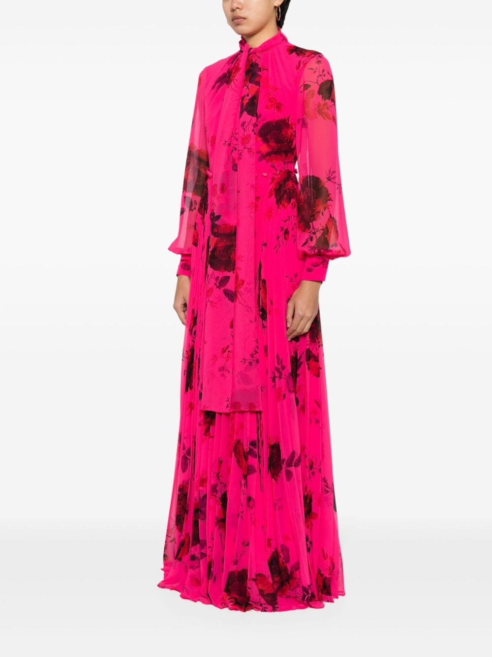 Shop Erdem Floral-print Chiffon Gown In Pink
