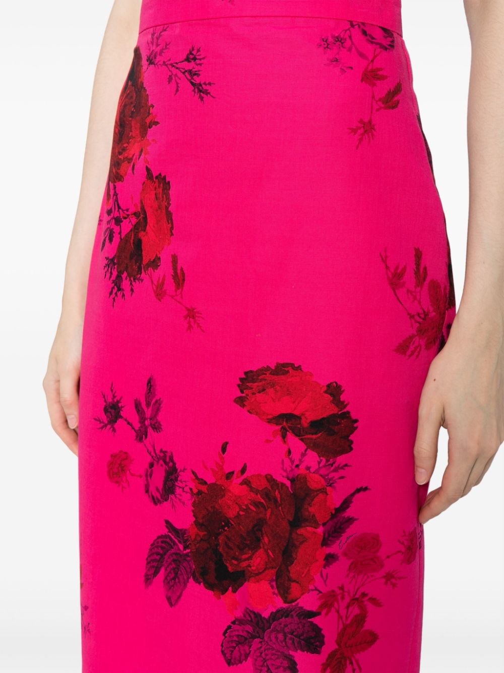 Shop Erdem Floral-print Faille Pencil Skirt In Pink