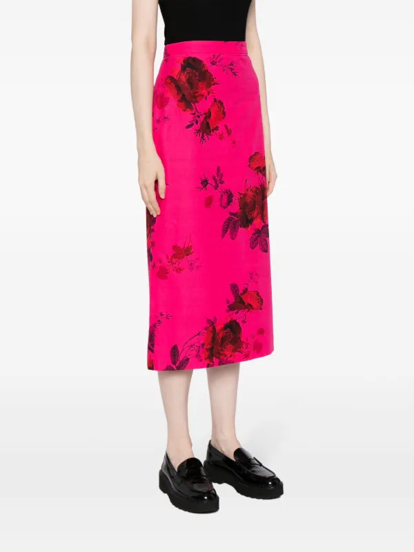 ERDEM floral print Faille Pencil Skirt Pink FARFETCH IL