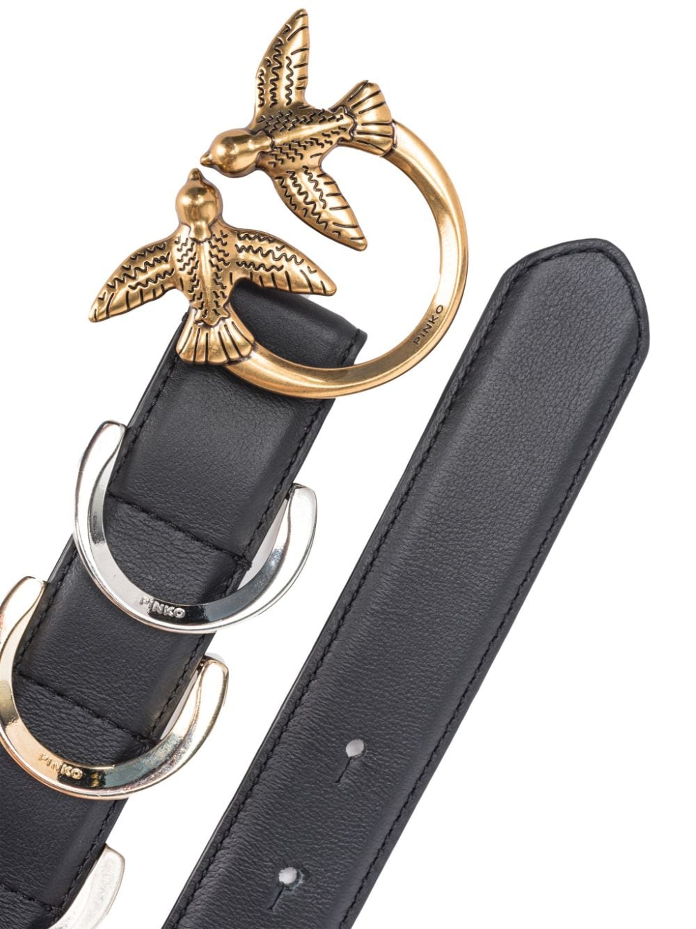 Shop Pinko Love Birds-buckle Leather Belt In Black