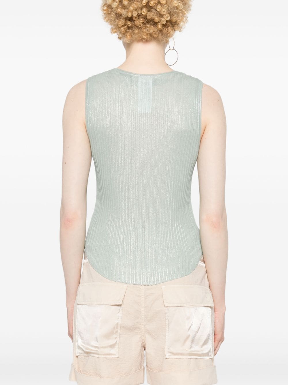 Shop Pinko Ribbed-knit Tank Top In Green