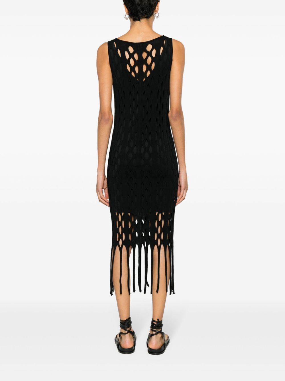 Shop Pinko Fringed Cut-out Maxi Dress In Black