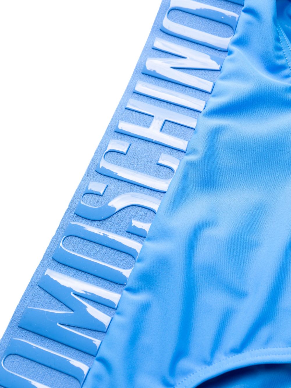 Shop Moschino Rubberised-logo Waistband Swim Trunks In Blue