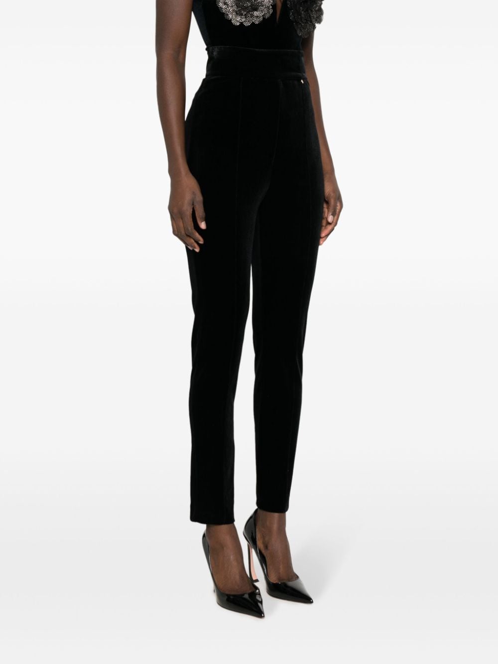 Shop Nissa High-waisted Velvet Trousers In Black