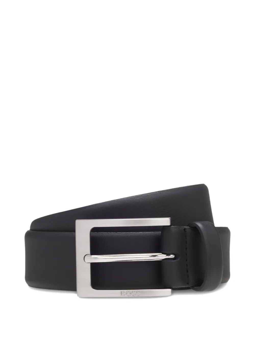 BOSS logo-engraved leather belt - Zwart