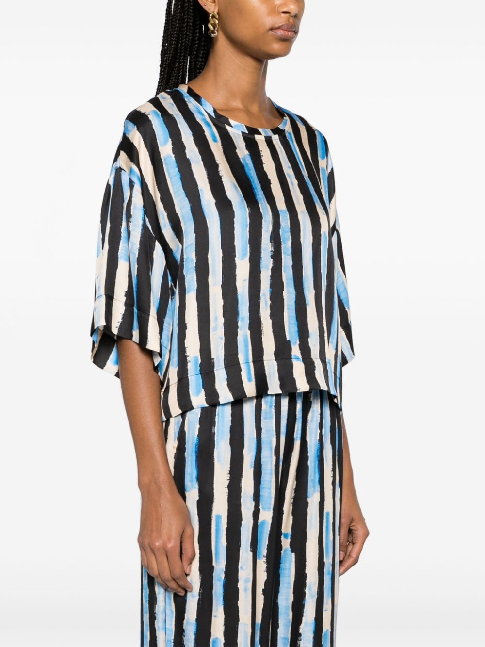 Shop Pinko Striped Cropped Blouse In Blue
