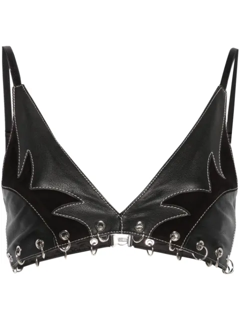 PINKO rings-detailed leather bralette top
