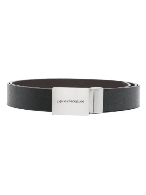 Ceinture réversible en cuir à boucle logo - Emporio Armani - Modalova