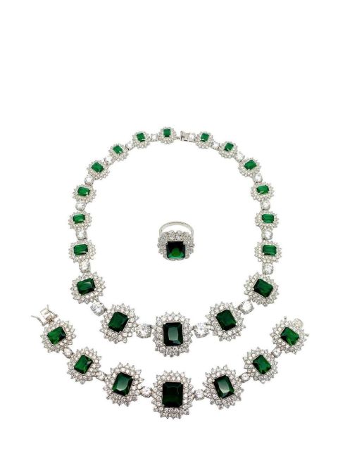 Jennifer Gibson Jewellery Vintage sterling silver &amp; emerald crystal parure 2000s