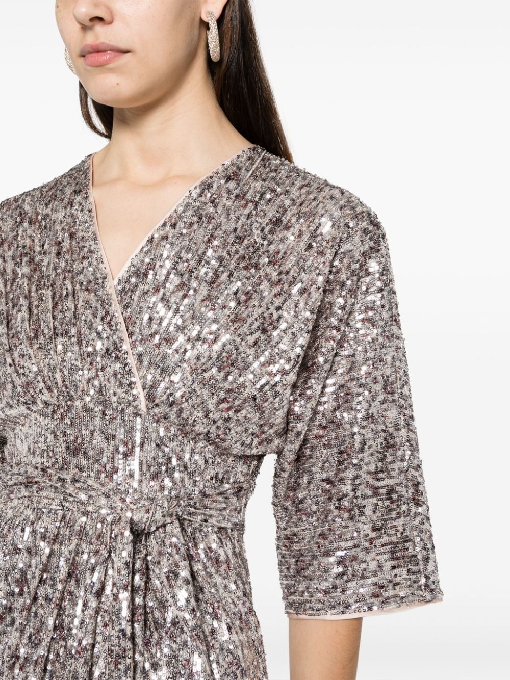Shop Diane Von Furstenberg Sequin-embellished Wrap Minirdess In Silver