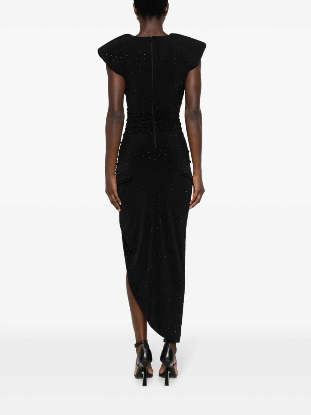 Shop Nissa Rhinestone-embellished Ruched Midi Dress In Black