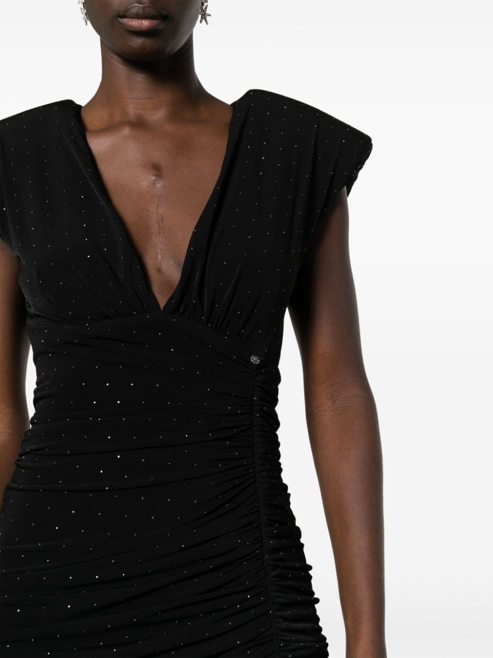 Shop Nissa Rhinestone-embellished Ruched Midi Dress In Black