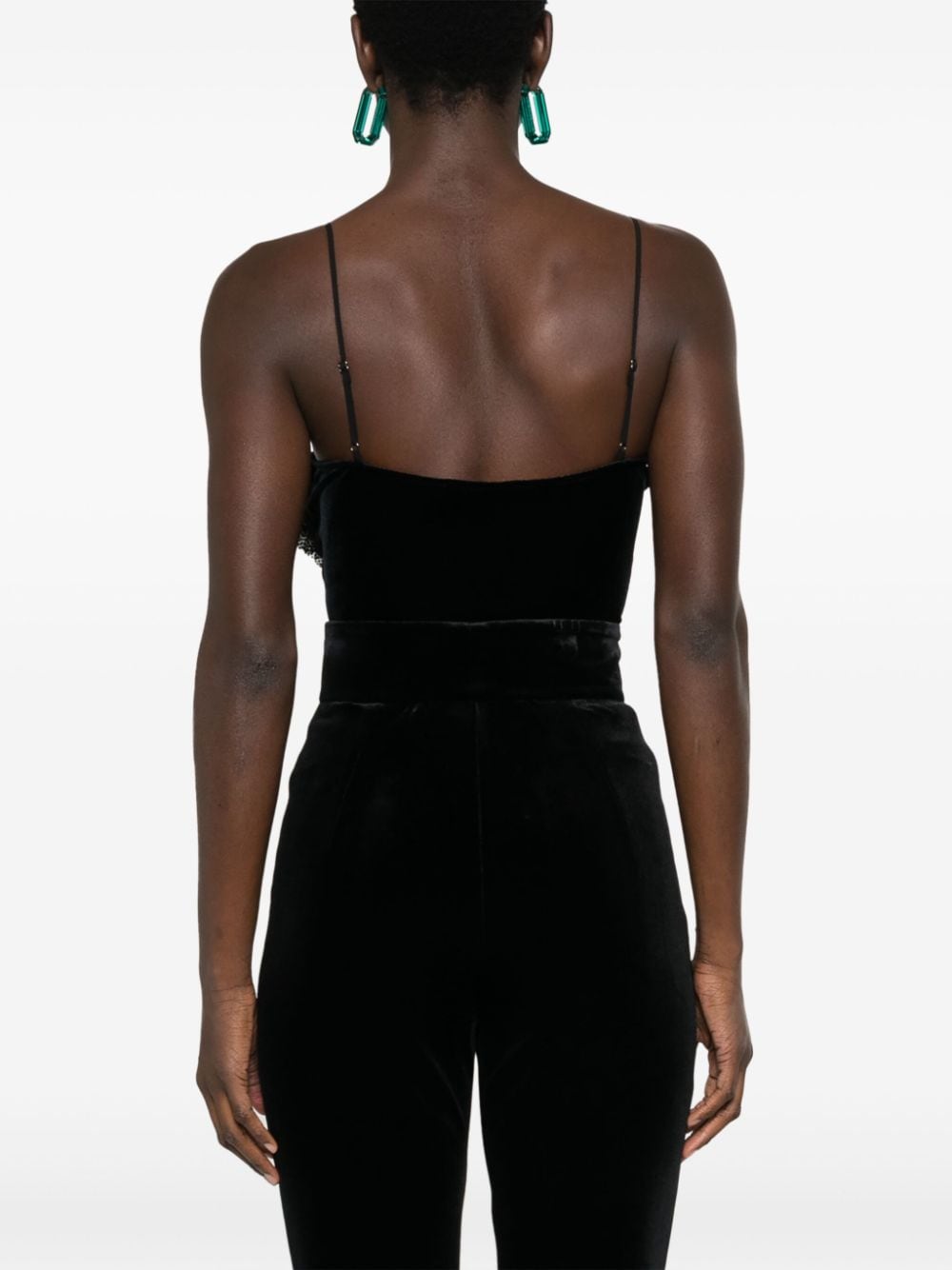 Shop Nissa Floral-appliqué Velvet Bodysuit In Black