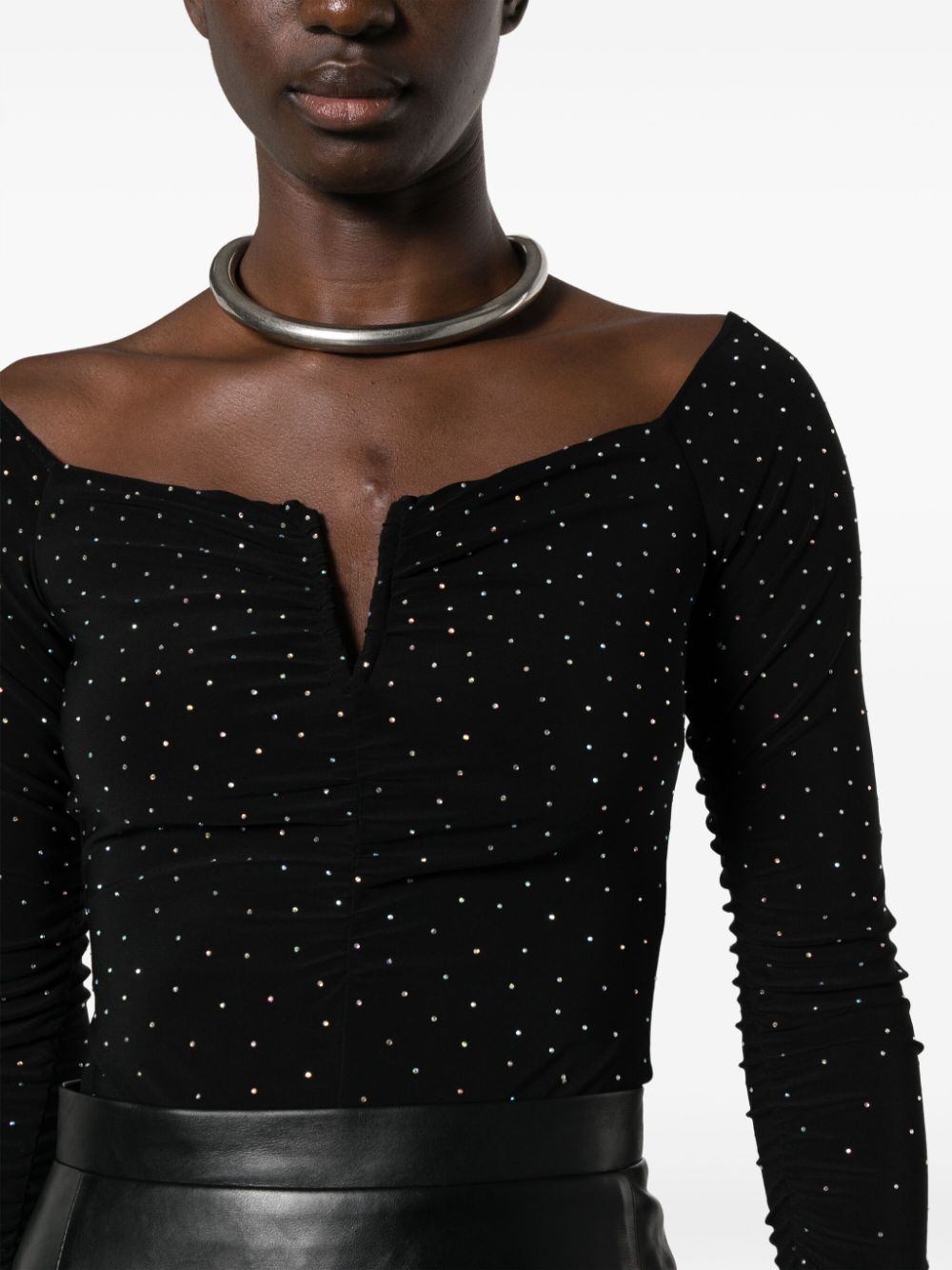 Shop Nissa Rhinestone-embellished Long-sleeved Bodysuit In Black